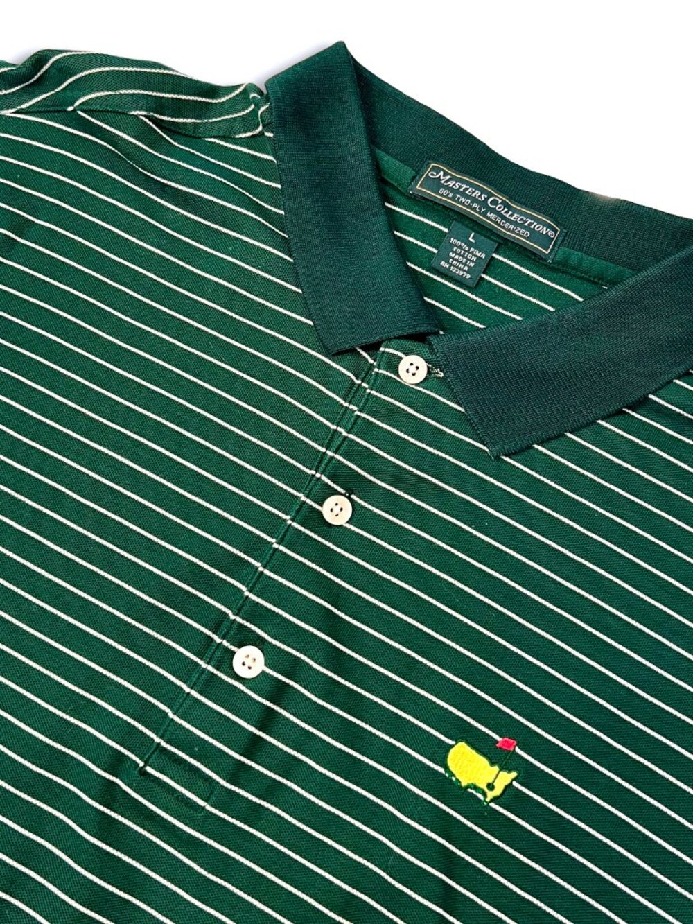Vintage Masters Collection Golf Polo Shirt Mens L Green Striped Augusta National